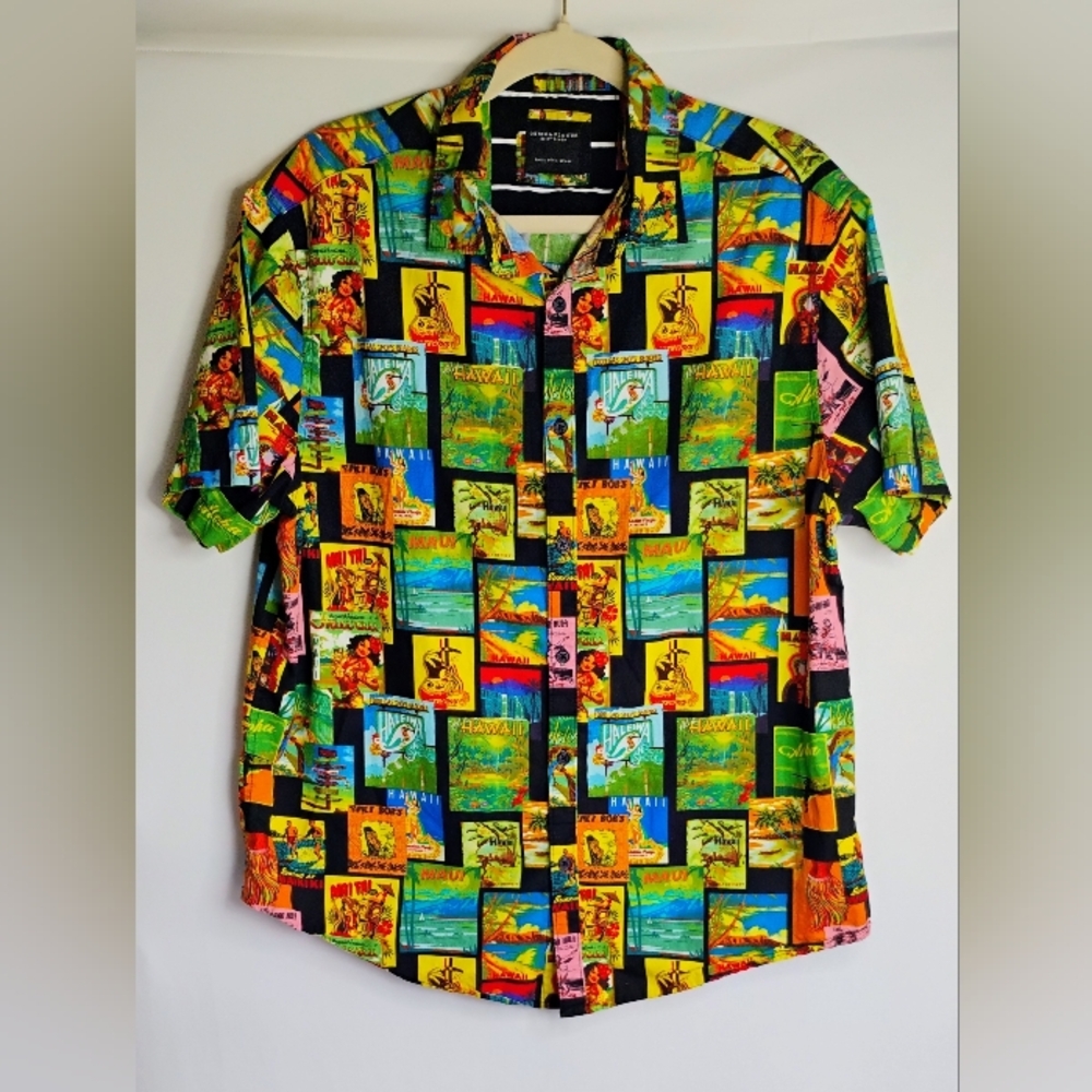 Denim & Flower Hawaiian Shirt Men's Sz XL Button Down Collared Short sleeve S-3